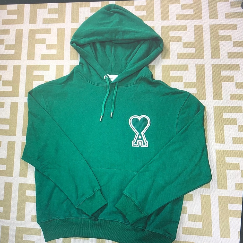 Ami Green Hoodie with Heart Emblem